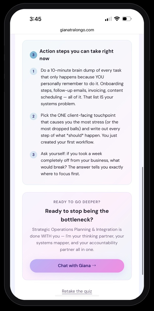 Giana Tralongo recommended next steps screen
